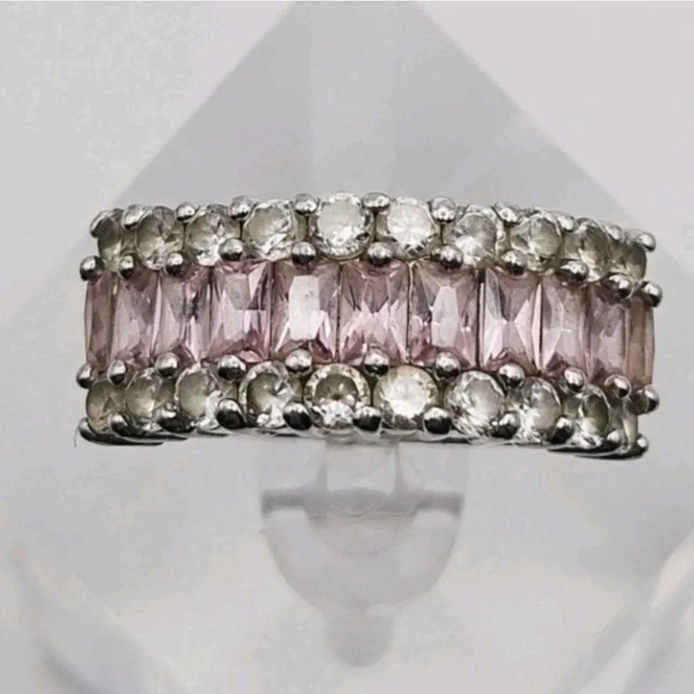 Beautiful Blush Tourmaline & White Topaz Ring Sterling Silver Size 7.5 - Picture 4 of 11